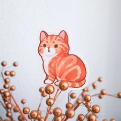 Red Marble and Orange Classic Tabby Cat Sticker – Waterproof Vinyl