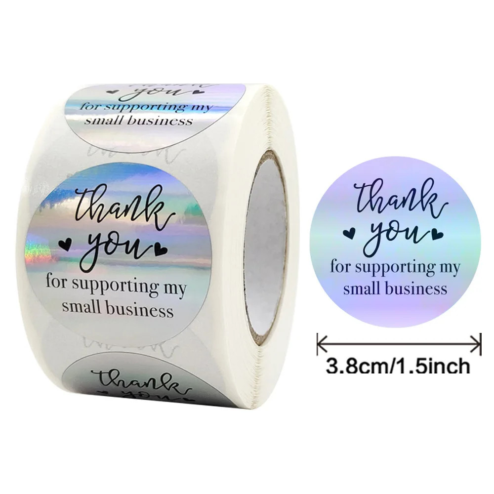 50-500pcs Holographic Thank You Stickers Small Business Package Boutique Labels