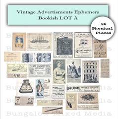 BOOKISH 24pc LOT A Ephemera Vintage Ads Paper Pack Junk Journal Collage Art
