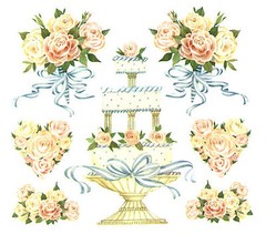 Frances Meyer Wedding CAKE Scrapbook Stickers Roses Hearts 4 Sheets!