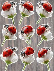 Ladybug on a Flower Die Cut Vinyl Stickers Set Notebook Laptop WaterBottle