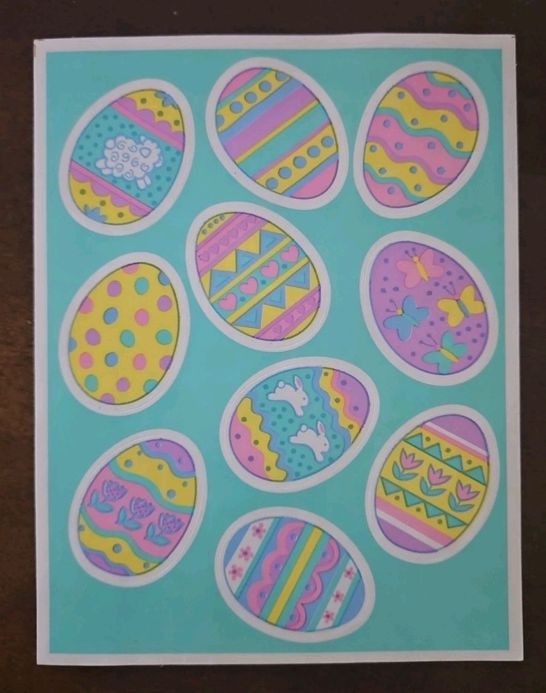 Vintage Hallmark Easter egg sticker sheet, Hallmark decorated egg stickers