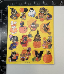 Vtg Halloween Stickers Cats Critters Witch Bats Ghosts Humorous Gravestones 2 pg