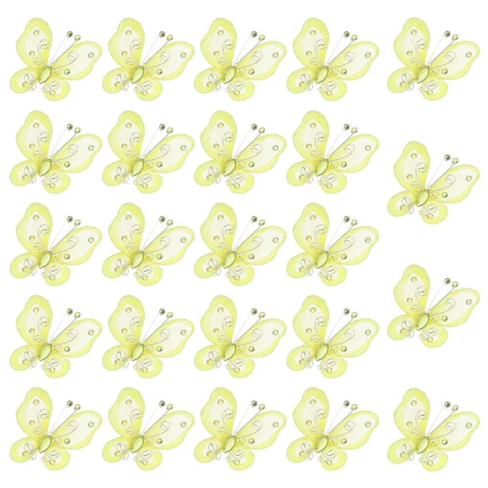 24Pcs Butterflies for Crafts, 2.2″ Organza Butterflies, Light Yellow
