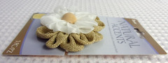 Lot 3 Darice Flower Burlap & Organza Ribbon & Wood Button With Elastic Loop NEW