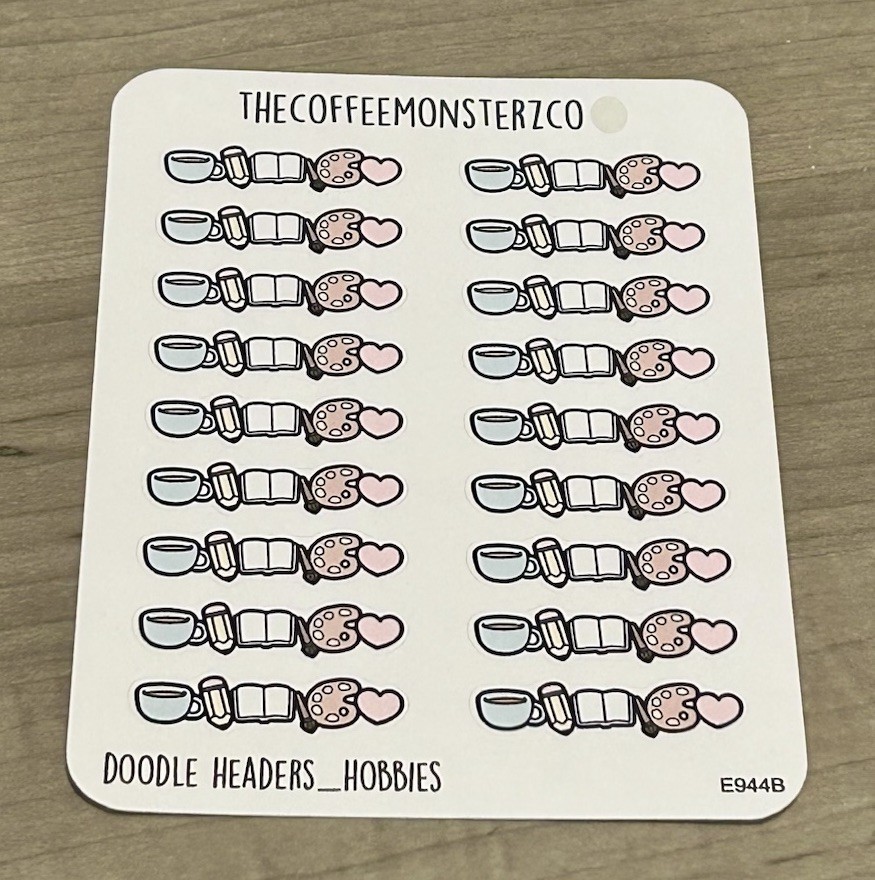 NEW TheCoffeeMonsterzCo “Doodle Headers: Hobbies” Sticker Sheet TCMC Stickers