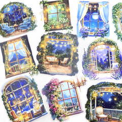 Nighttime Summer Window Patio Stickers Scrapbooking Junk Journaling Collage