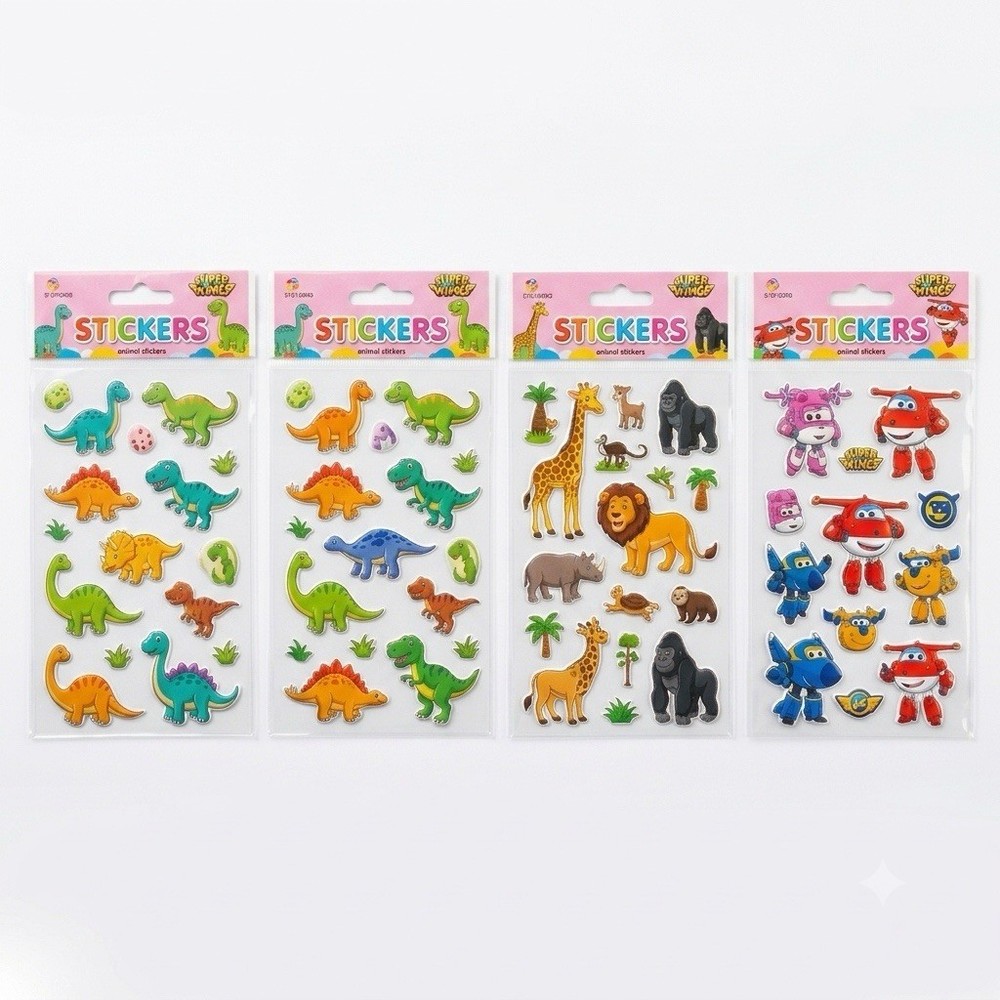 Lot of 4 3D Puffy Sticker Sheets, Cartoon & Animal Theme, Scrapbooking Decor