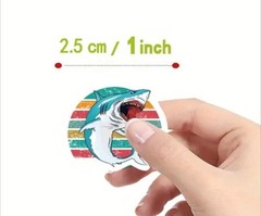500 pcs Sticker Seals Roll NEW Cartoon Shark Theme Semi Gloss Self Adhesive SetB