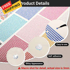 Gartful 3mm Gem Stickers, 5400PCS 3mm, Yellow,blue,green,white,rose,purple