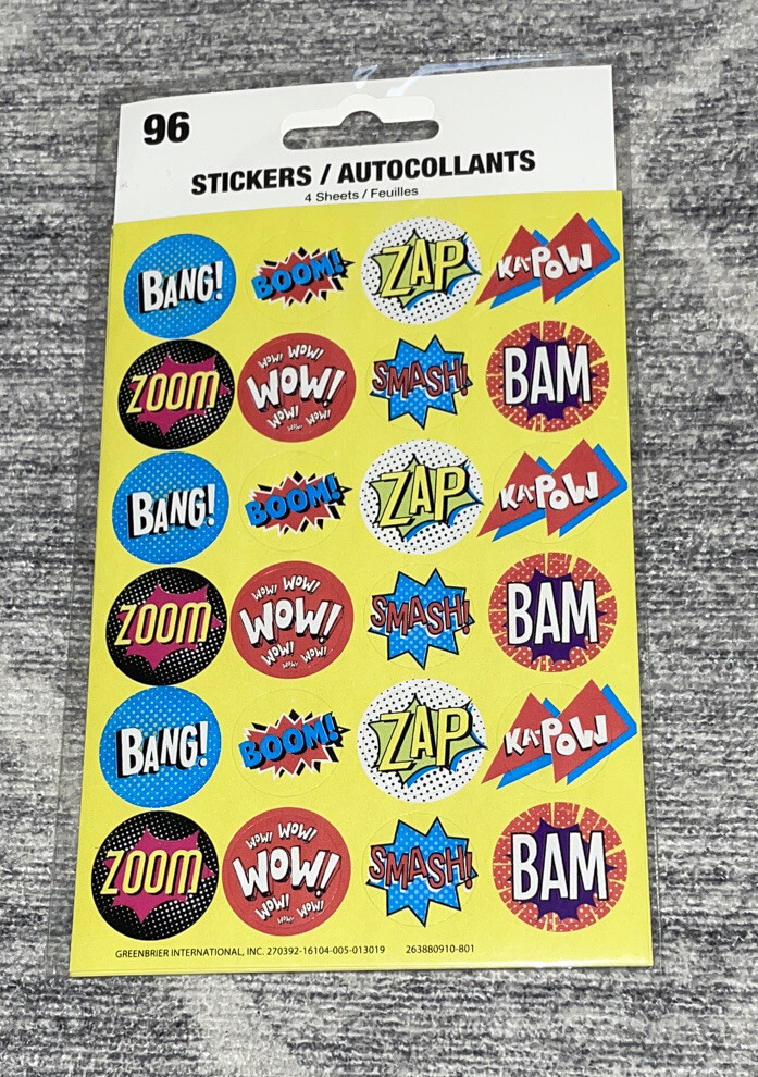 Greenbrier International Stickers Bam Bang! Wow! Zap Words comic book