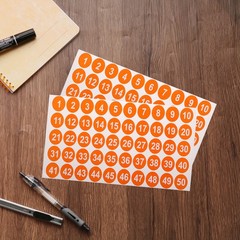 2 Sheets Round Number Stickers 1-50 Consecutive Number Labels Orange 1″ Each