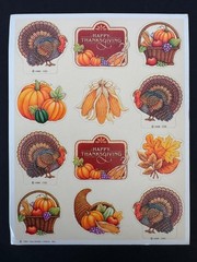 (251) Total Vintage Thanksgiving Stickers Hallmark 1983 1990s NEW SHEETS