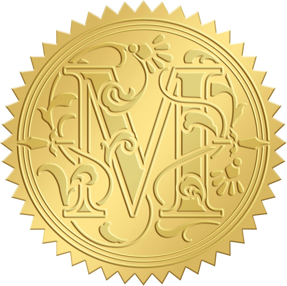 2 Inch Envelope Seals Stickers Letter M 100pcs Embossed Foil Seals Adhesive G…