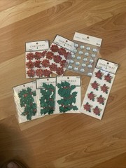 Lot Of Christmas Paper Crafts Poinsettias Holly Leaves Stone Bling Scrapbooking