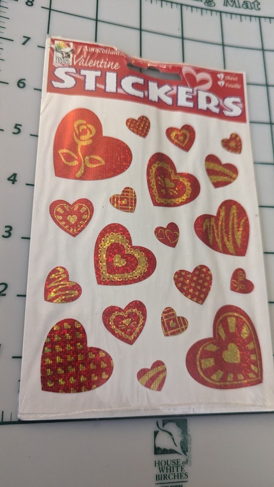 Vintage Stickers Hearts Valentine Sparkle Paper Magic Group New In Pack 1 Sheet