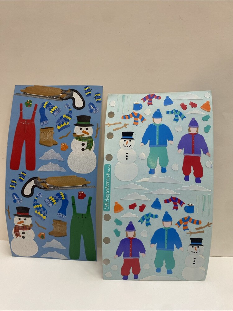 Stickopotamus Binder Stickers Snow Snowman Warm Clothes Children Boots Lot Of 2