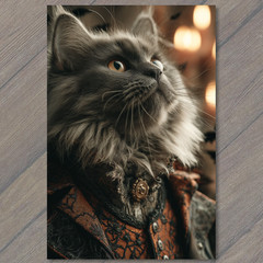 STICKER Regal Gray Cat Victorian Outfit Elegant Feline Portrait Fantasy Style