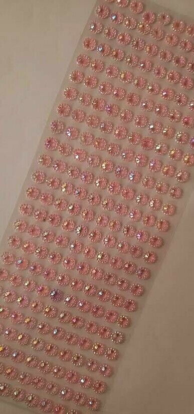 CraftbuddyUS 240 pcs x 8 mm Self Adhesive Faceted Round Gems,Color- AB PINK