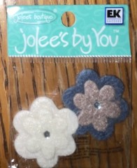 Lot #5 – 3 Jolees Mini Ivory White Blue Pink Brown Flowers Scrapbook Felt Gems