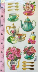 Violette Stickers Gold Floral Teacups Garden Tea Party Craft Planner Supply
