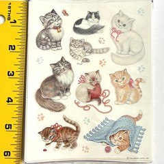 Vintage Heartline Hallmark Kitty Cat Stickers 4 Sheets Kittens Yarn Blanket