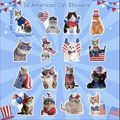 40 PCs ~1.2×1.2” July 4th Cats Stickers Patriotic Independence Day Celebration