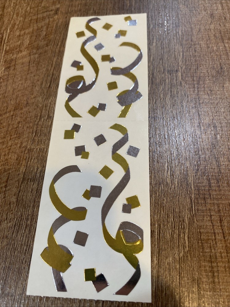 Mrs. Grossman’s Stickers 1 Strip Ribbons Confetti Shiny Silver Gold 1987 Retired
