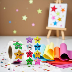 500Pcs Multicolor Stars Stickers, Star Sticker Roll Self Adhesive Glitter Sparkl