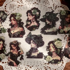 Gothic Dark Lady Girl Transparent Stickers Decorative Journaling Planner Collage