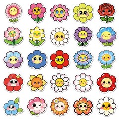 50/100PCS Smiling Flower Stickers Colorful Sunflower Cute Waterproof Decorative