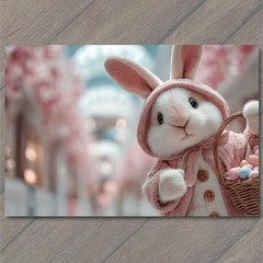 STICKER Bunny Pink Bonnet Pastel Egg Basket Blossom Tunnel Soft Focus