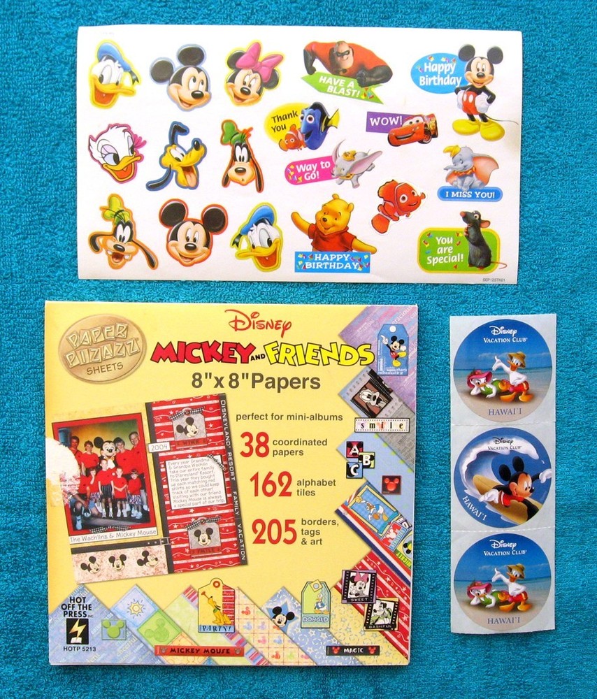 Disney Mickey & Friends Scrapbook Pages 8″x8″, Borders, Cutouts and Stickers