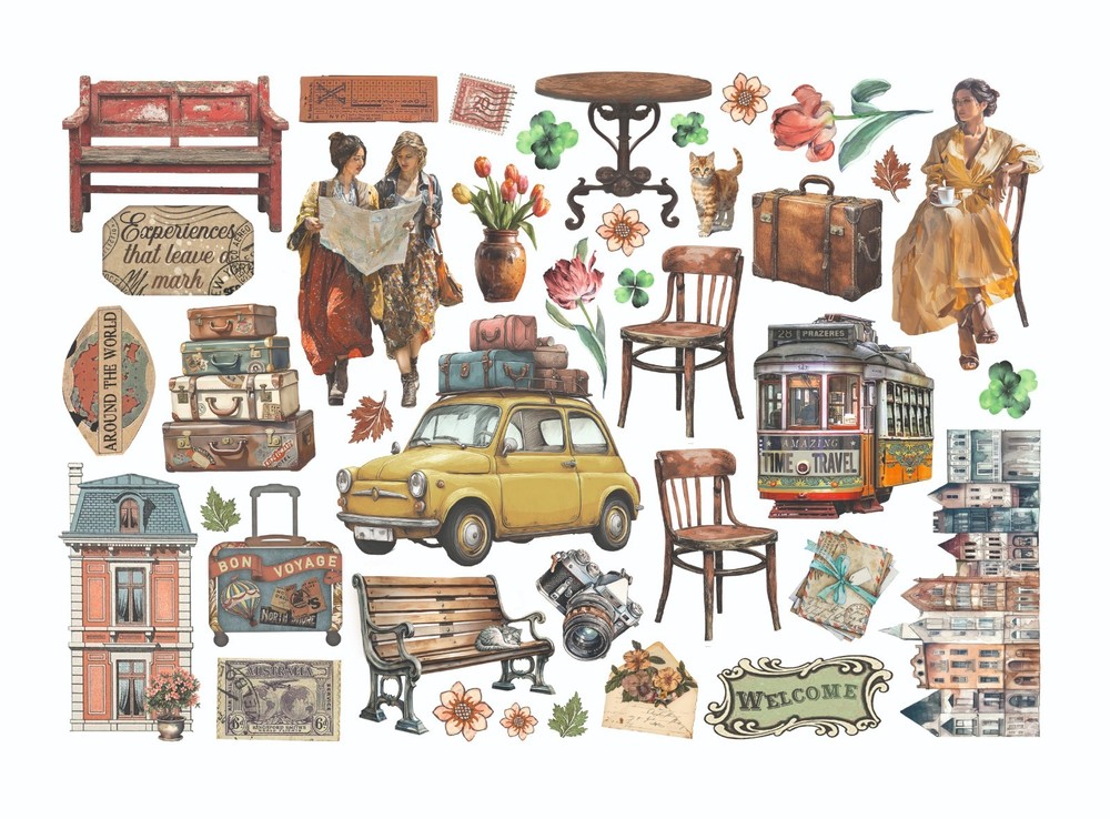 Stamperia ART OF TRAVELLING Adhesive Ephemera Vacation 39pc DFLCT79