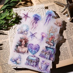 42 pcs Mermaid Translucent Vellum Matte Surface Paper Sticker Scrapbook Craft