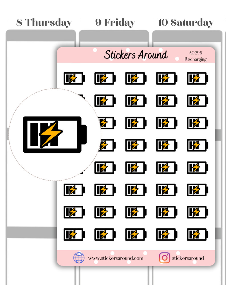 Charging Battery Icon Planner Stickers, Energy Level, Calendar & Journal Sticker