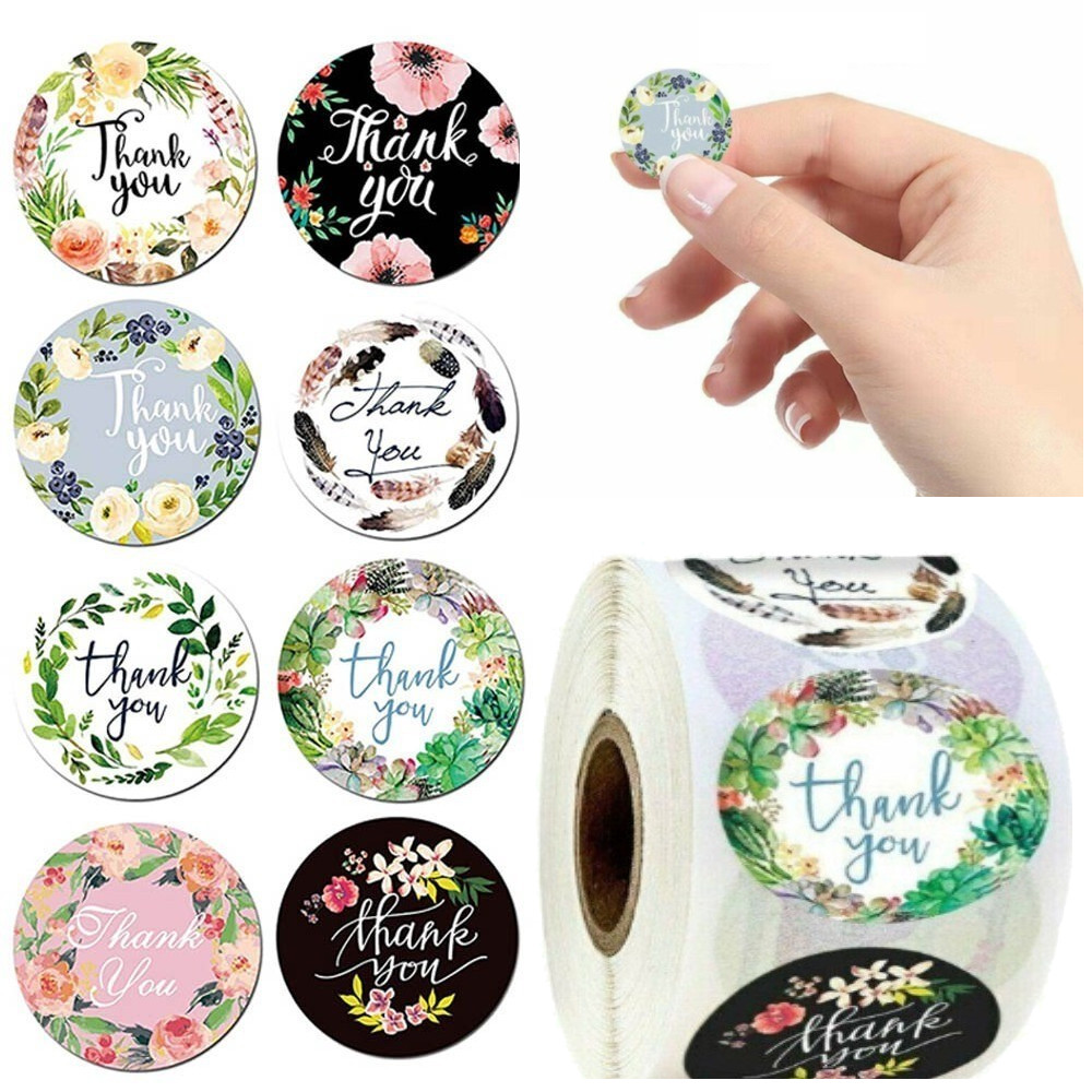 1″ Round Thank You Stickers Assorted Floral Pattern Self Sealing Labels 500Pcs