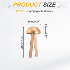 120Pcs Brads Paper Fasteners, 6×13 mm Metal Round Head Split Pins, Rose Gold