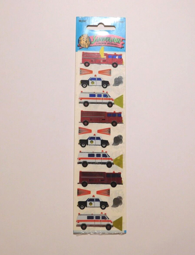 SandyLion Stickers Lot 1 Strip NIP ~ Mylar Emergency Vehicles Police Fire EMS ~