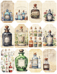 12 Vintage Jar Tags Set B, Card Toppers Supply Scrapbook Junk Journal Crafts
