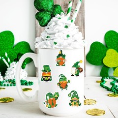 1000 Pcs St. Patrick’s Day Stickers Roll Cartoon Gnome Lucky Clover Self-Adhes