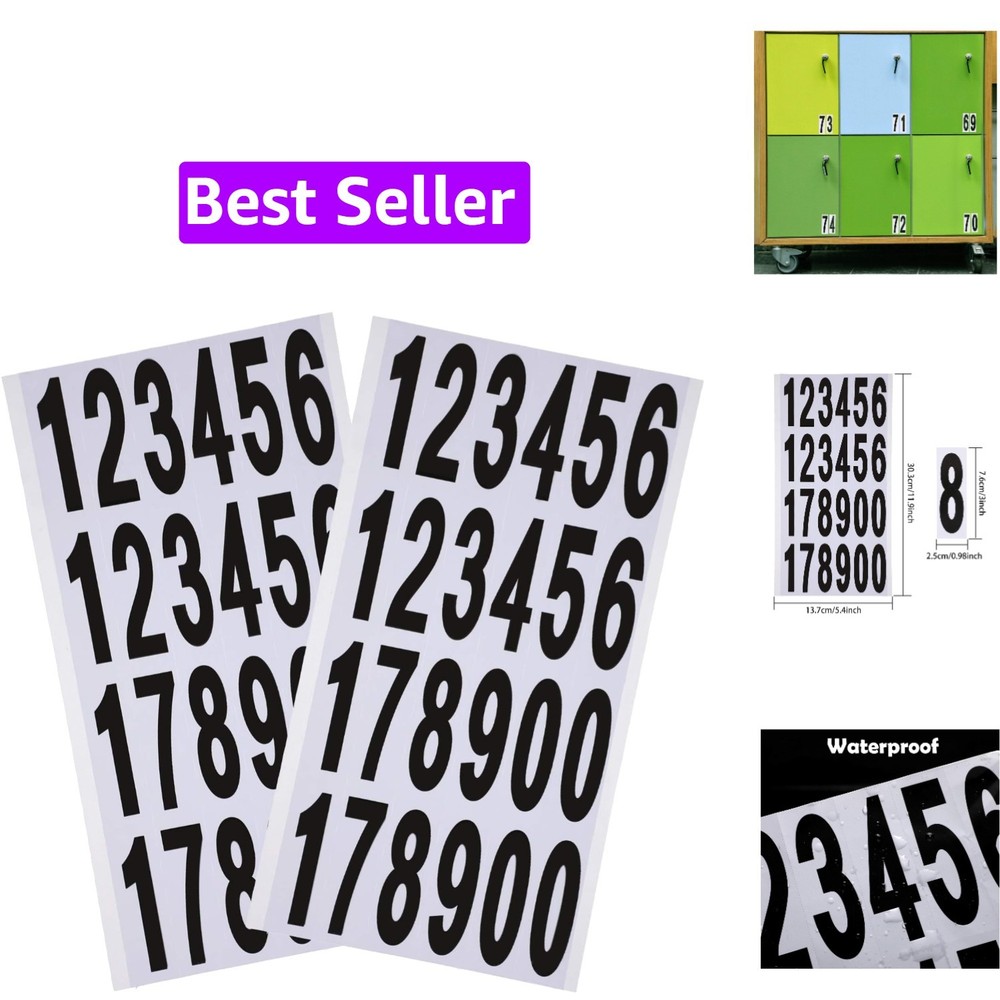 240pcs 10 Sheets Self Adhesive Vinyl Numbers Stickers Waterproof Reflective M…