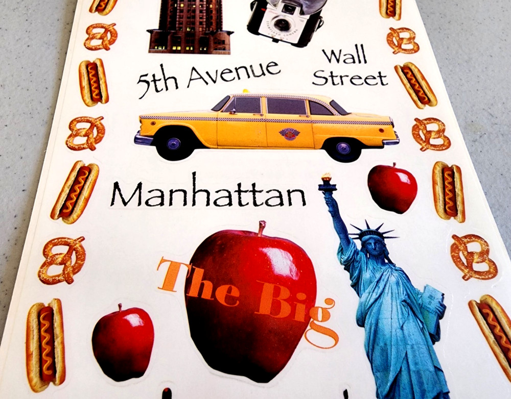 Retro NY City Clear Stickers Scrapbooking Manhattan Statue of Liberty Taxi 12″