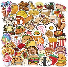 60 PCS Cute Food Stickers Snack Hamburger Pizza Cake Donuts Vinyl Waterproof