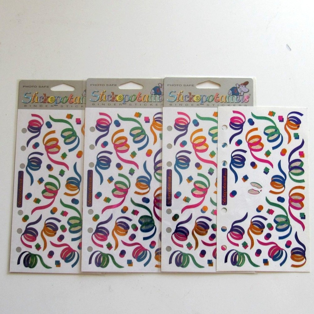 Lot of 4 Stickopotamis Binder Stickers Foil Glitter Ribbons 7 x 4