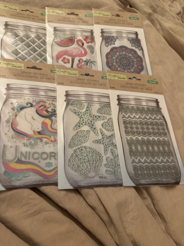 New Mixed lot of 6 Glass Stickers by Crafters Square- pattern,nautical,animal