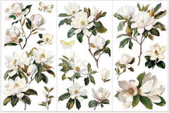OLYCRAFT 3Pcs/Set White Magnolia Rub on Transfers for Crafts and Furniture 6X12