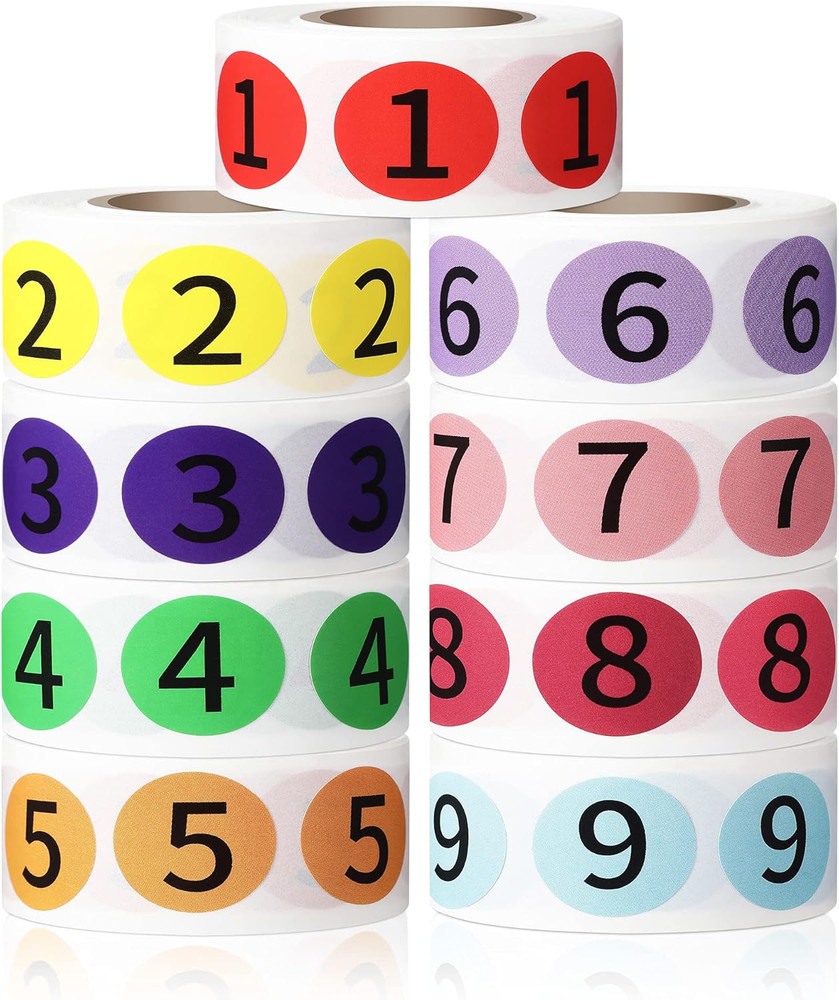 4500 Pieces 9 Roll Circle Number Sticker 1-9 Inventory Stickers 9 Colors Sticky