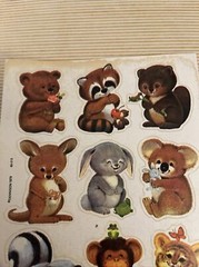 Old 1 Page Vintage 1979 Dennison Stickers Animals Monkey Kangaroo Skunk Bear