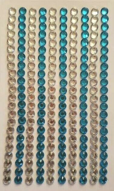 CraftbuddyUS 220 pcs 5mm (10 Stripes) Blue & Clear Self Adhesive Round Gems, DIY